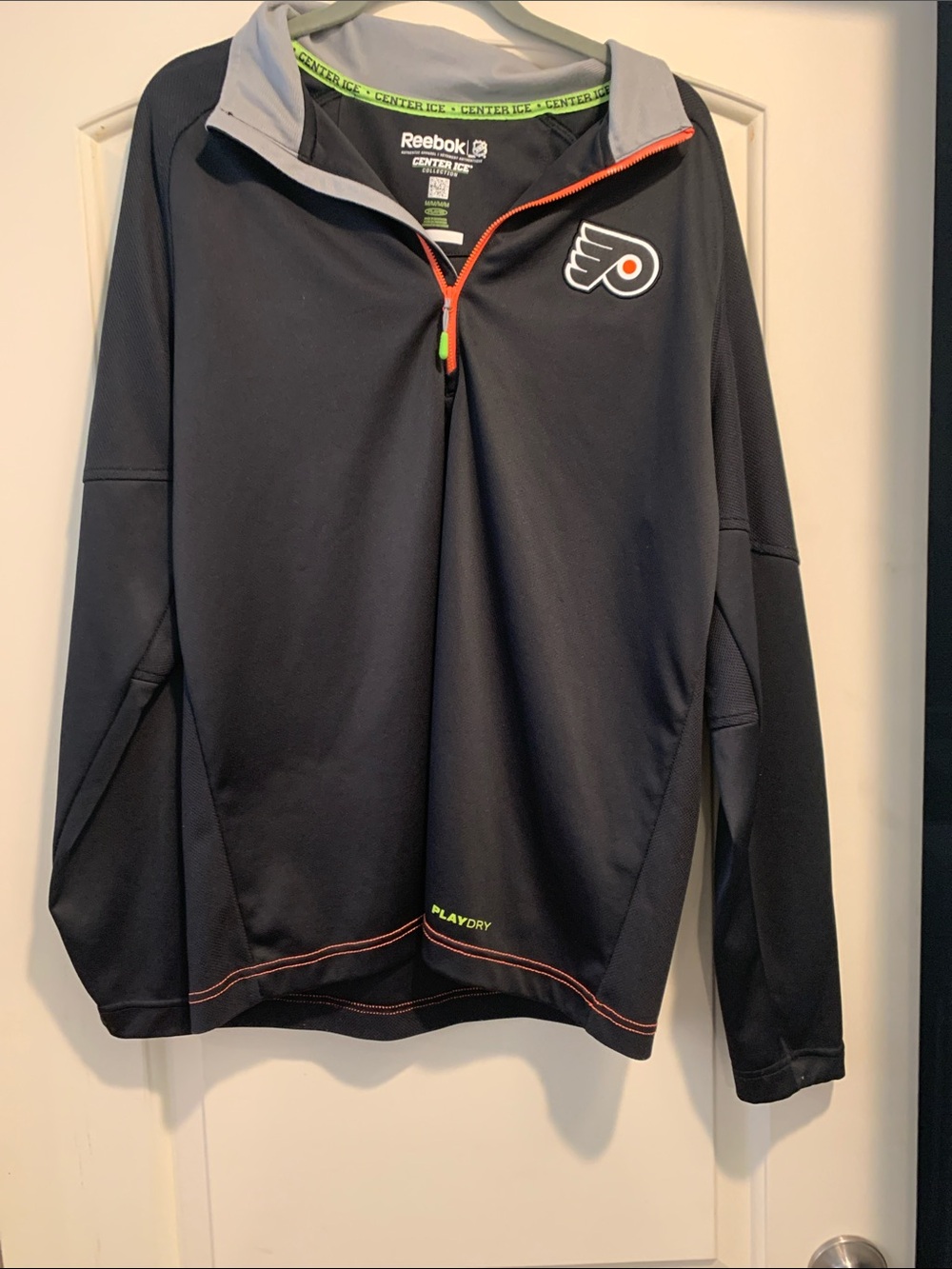 Reebok Black Philadelphia Flyers Quarter-Zip Pullover with Orange Accent